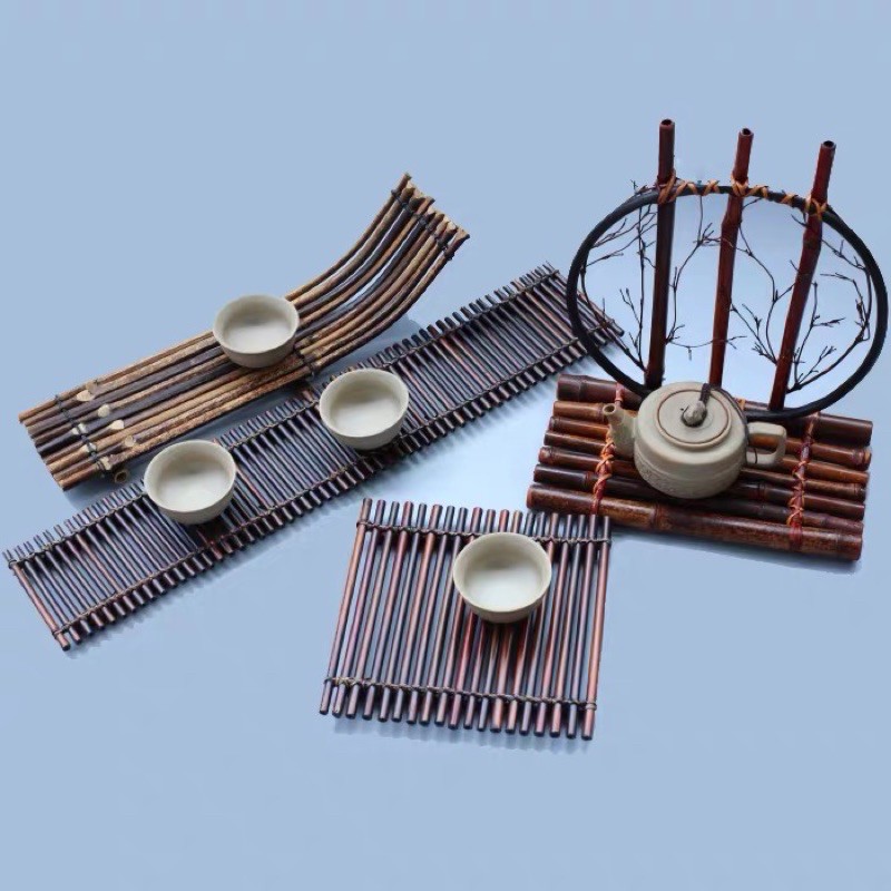 Khay trà chất liệu làm từ tre, phòng cách cổ xưa