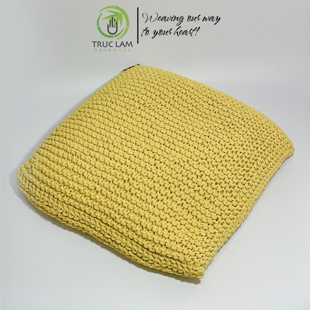 Đệm Lười Hình Vuông Nhồi Hạt Xốp Vỏ Đan Len Móc Thủ Công Trúc Lâm Handmade