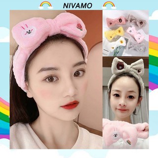Băng đô rửa mặt Nivamo băng đô nơ vải nhung mềm mại gấu vịt thỏ BD32