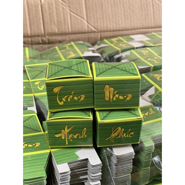 Combo 30-40-60-70c Hộp Phu Thê - Hộp đựng bánh phu thê màu xanh lá dừa in chữ