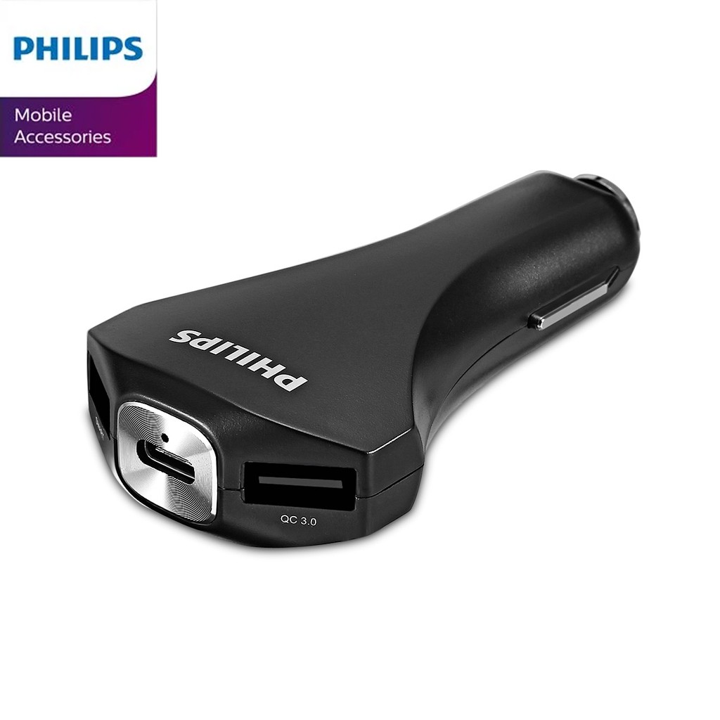 Bộ sạc xe hơi Philips DLP2012 Quick charge 3.0 kèm cổng USB-C + phá kính xe