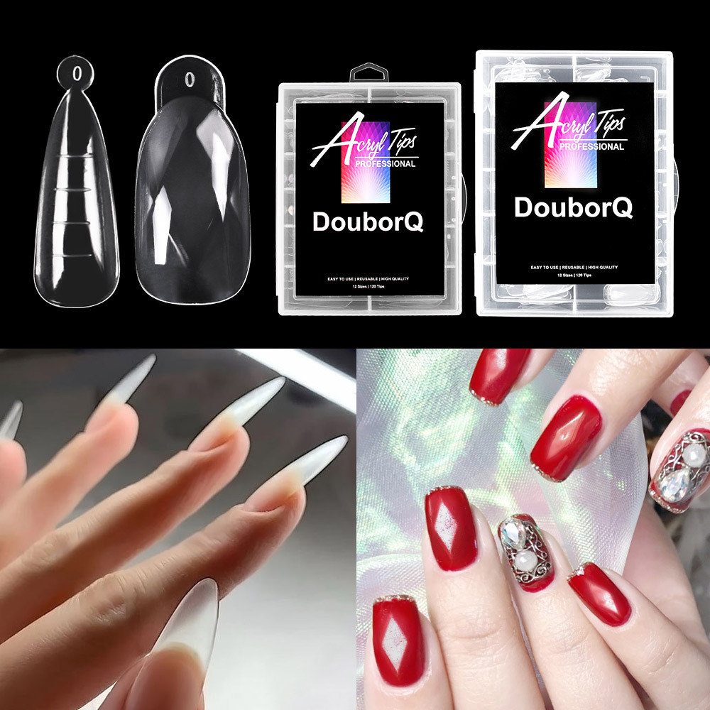 Hộp 120 Khuôn Móng Tay Giả Bằng Nhựa Acrylic Trong Suốt Tiện Dụng