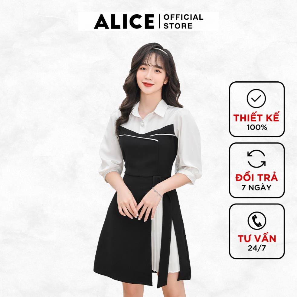 Đầm Suông Công Sở Nữ Đẹp ALICE Thiết Kế Cổ Sơ Mi Chân Váy Phối Dập Ly Sang Trọng, Thanh Lịch V691  ྇