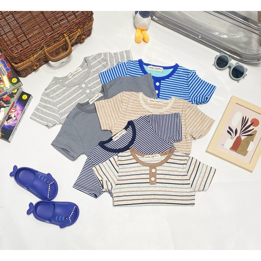 Bộ Cộc Tay COTTON HÀN MINKY MOM Áo Cổ Trụ Quần Túi Cho Bé TN-TR18