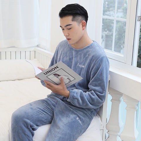 Bộ Đồ Ngủ Màu Trơn Lót Nhung Dày Dặn Ấm Áp Thời Trang Mùa Đông Cho Nam Giới Có size Lớn Màu Sắc