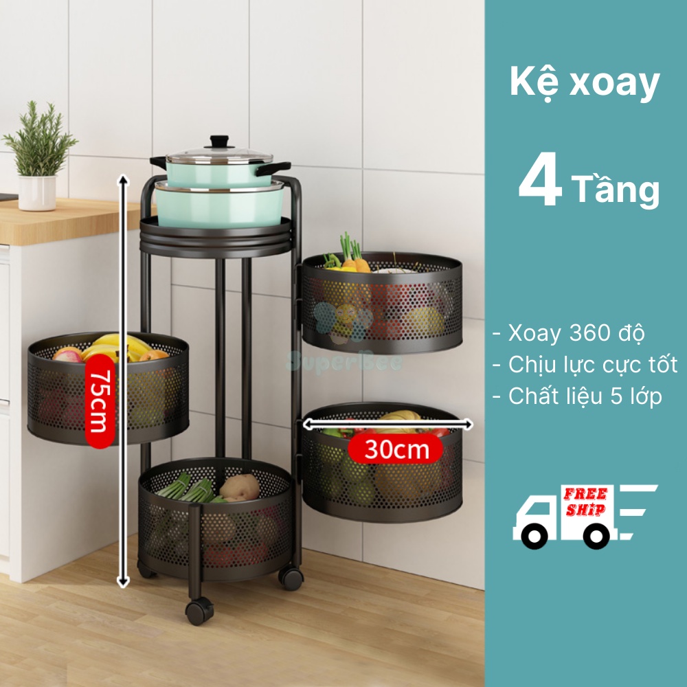 Kệ Tròn Xoay 360 Độ Đa Năng, Kệ 3/4/5 Tầng Có Bánh Xe, Đựng Đồ Chơi, Rau Củ, Mĩ Phẩm, Đồ Dùng Trong Nhà