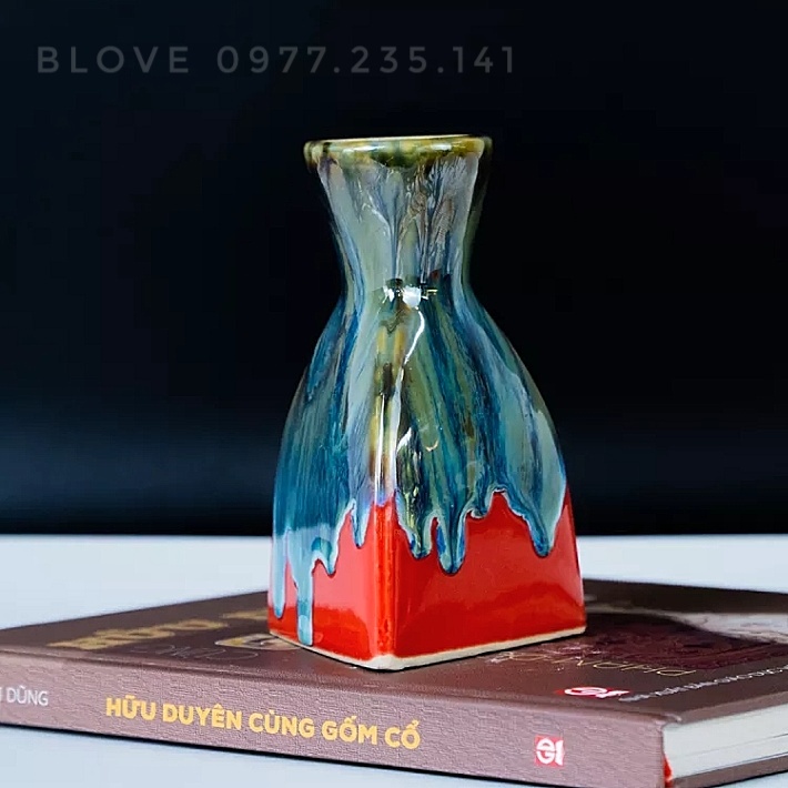 Bình hoa, Lọ hoa mini men hoả biến đỏ trang trí nhà cửa văn phòng quán cà phê