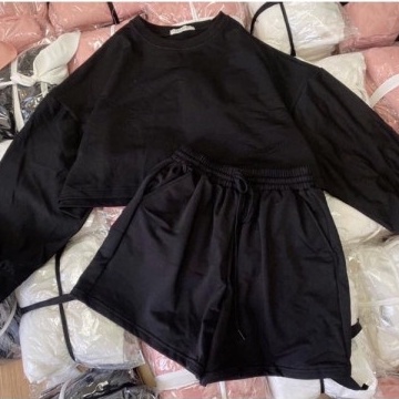 Set áo thun Croptop kèm quần short trơn 3 màu TRẮNG - HỒNG - ĐEN