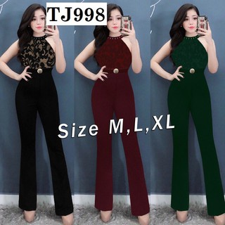 Jum Đẹp 💥FREESHIP💥 Jump dài ống suông cổ yếm đính hột phối ren belt liền TJ998