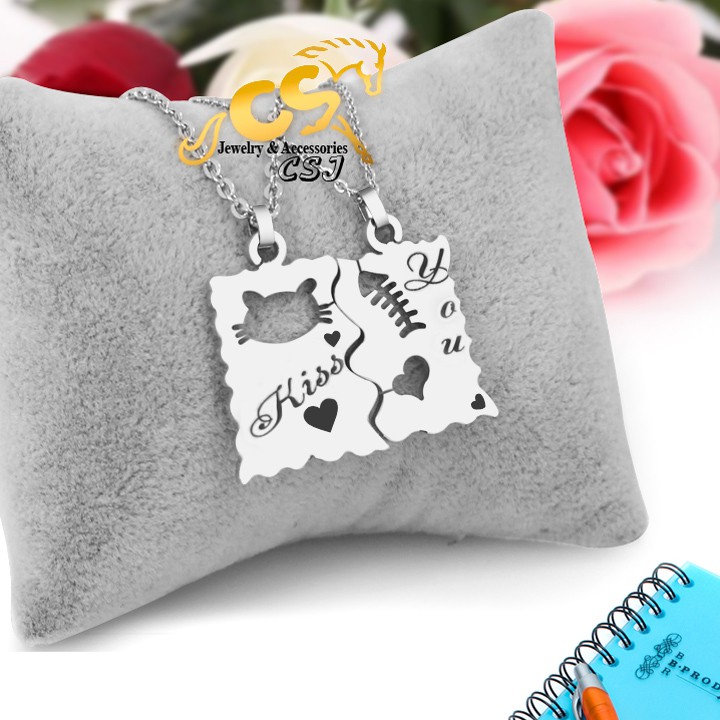DÂY CHUYỀN, VÒNG CỔ ĐÔI INOX CON MÈO XƯƠNG CÁ siêu đẹp, chuẩn thời trang - tặng hộp đựng xinh xắn