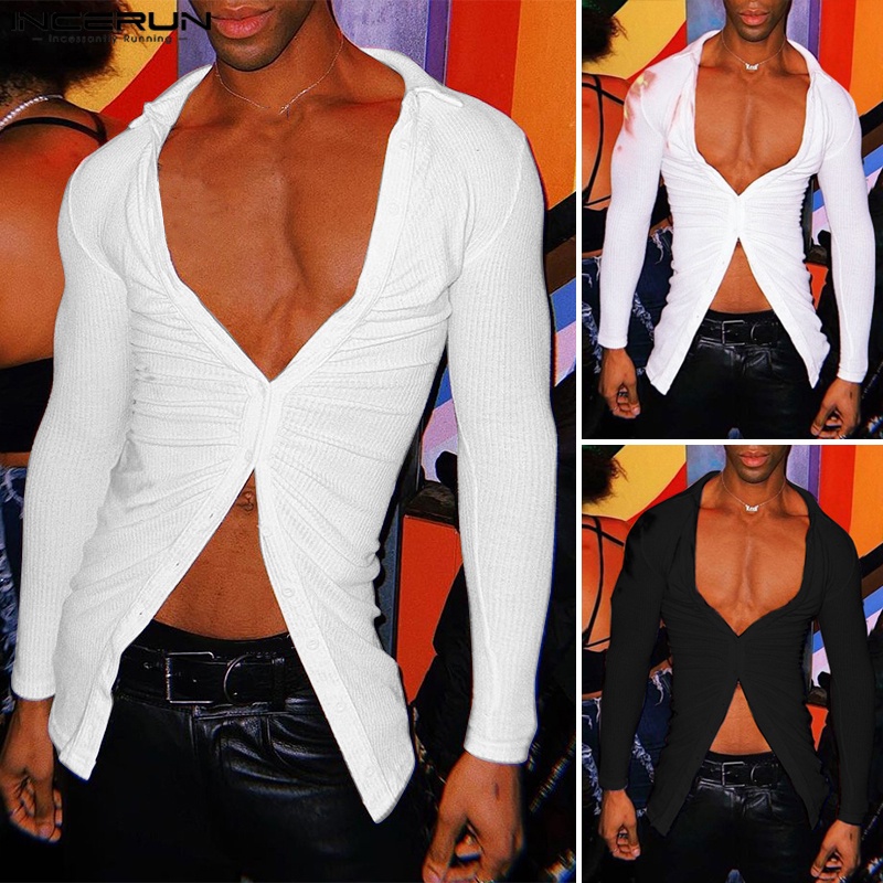 Áo kiểu INCERUN tay dài cài khuy thời trang cho nam