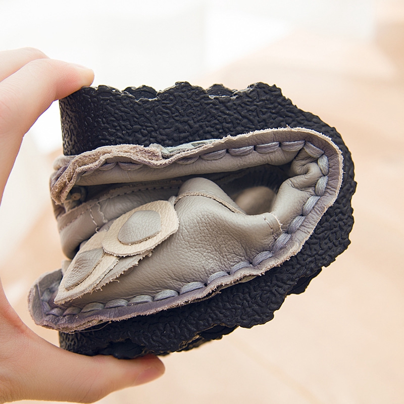 Giày Búp Bê Da Đế Bằng Mềm Mại Họa Tiết Hoa Phong Cách Dân Tộc retro Thời Trang Xuân Thu