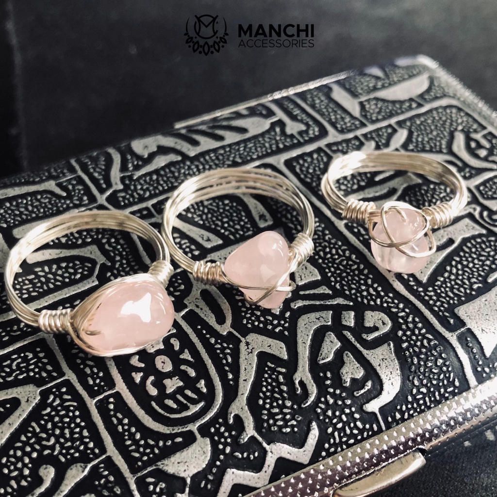 Nhẫn đá Rose Quartz handmade dây vàng đồng/bạc