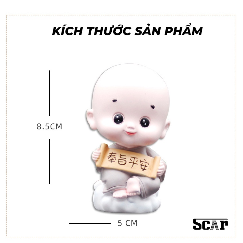 Trang trí xe ô tô Set tượng chú tiểu may mắn đầu lắc lư trang trí taplo xe hơi, để bàn làm việc