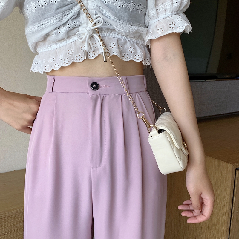 SUXI Quần Thể Thao Nữ Dài Lưng Cao Ống Rộng Thời Trang Hàn