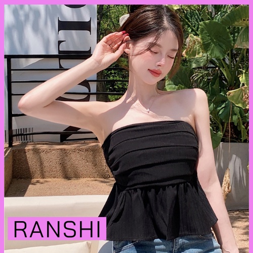 Áo Croptop Không Dây Hở Lưng RANSHI Áo Ống Dáng Xoè Xếp Ly Có Chun Co Giãn Sau Lưng - RA065