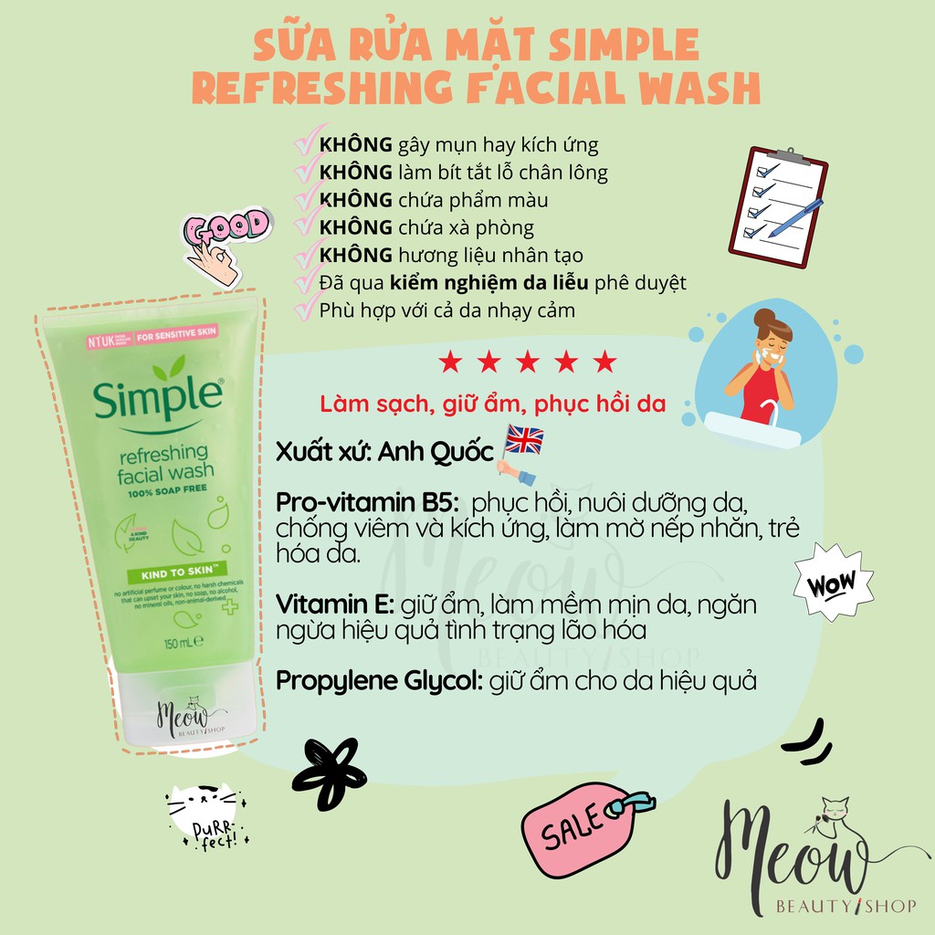 Simple - Sữa Rửa Mặt Simple Gel Kind To Skin Refreshing Facial Wash Gel (150ml) | BigBuy360 - bigbuy360.vn