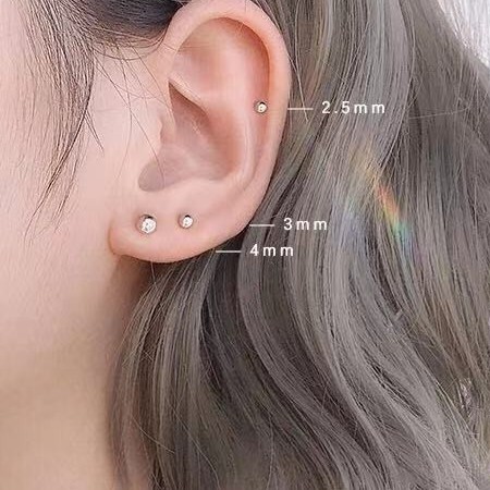 Bông tai bi tròn Bạc ý 925 nguyên chất khuyên tai bóng sáng