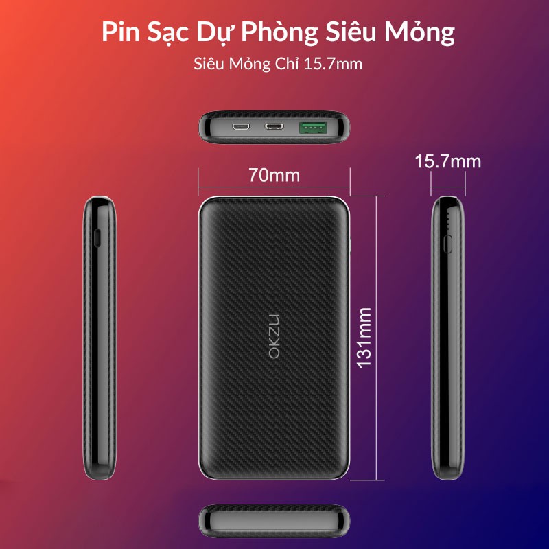 Pin Sạc Dự Phòng 10000mAh OKZU Hỗ Trợ Sạc Nhanh PD18W, PD3.0, QC4.0, SCP, FCP, VOOC Cho Nhiều Dòng Máy