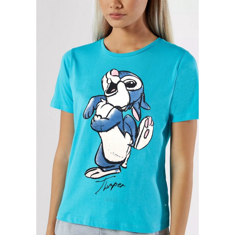 Áo thun nữ ngắn tay cổ tròn in hình mèo Garfield, chó Snoopy và thỏ Bunny
