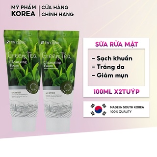 Bộ 2 Sữa rửa mặt trắng da - sữa rửa mặt giảm mụn chiết xuất từ trà xanh 3W Clinic Hàn Quốc 100mlx2 Lọ