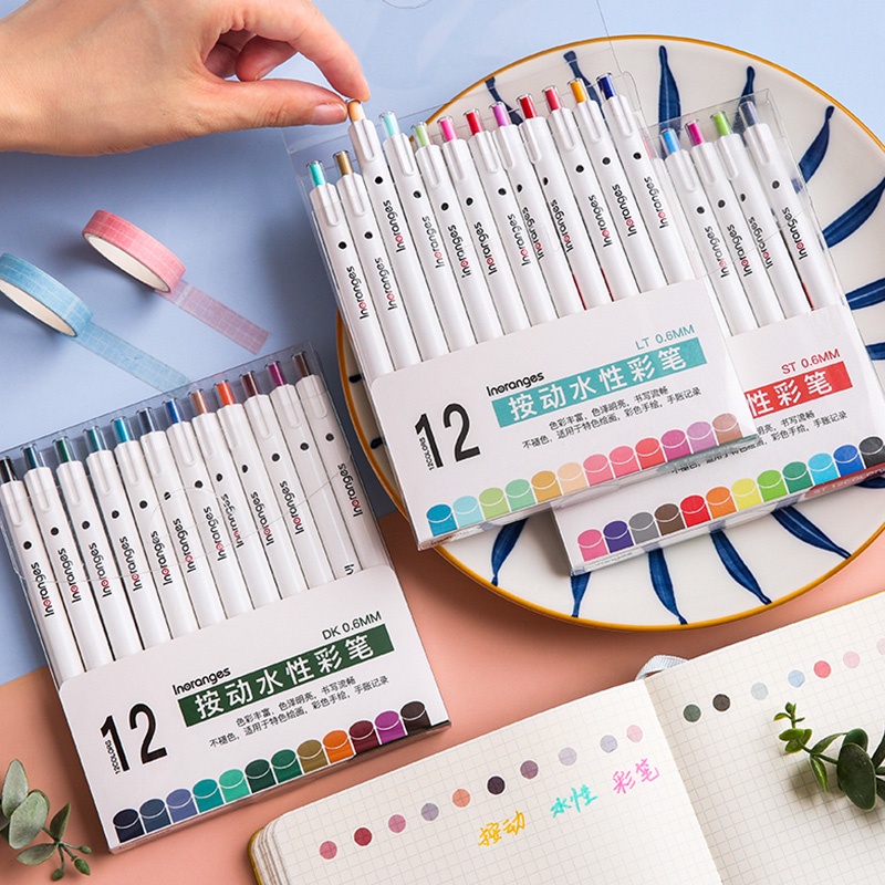 Set 12 bút đánh dấu 0.6mm chống lem màu sắc thời trang