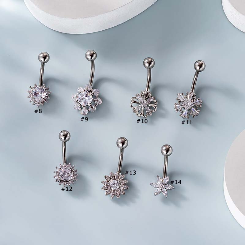 1 Piece Butterfly Heart Stainless Steel with Zircon Curved Barbell Navel Piercing 14Gauge
