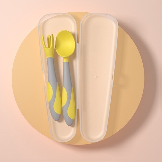 Thìa Dĩa Bẻ Cong Tập Ăn Tập Xúc Cho Bé Chất Liệu Silicon Cao Cấp