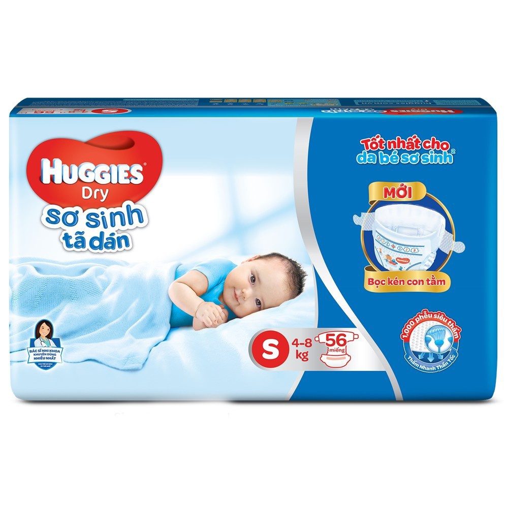 (Bọc kén còn tằm) Tã dán sơ sinh Huggies S56, NB74,S88 mới