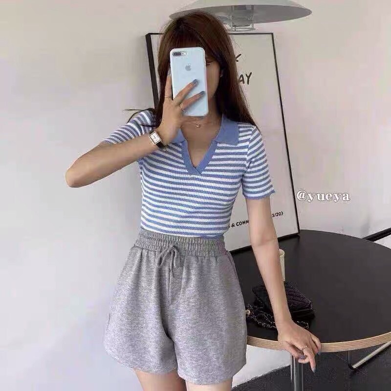 áo len dệt kim sọc kẻ ngang dáng croptop (C481#)