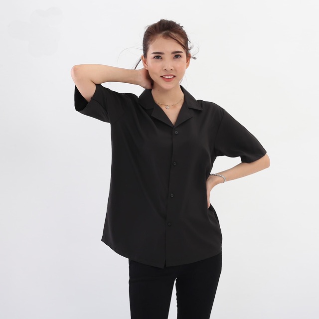 Áo Sơ Mi Nam Cổ Vest ngắn tay form rộng unisex nam nữ vải lụa