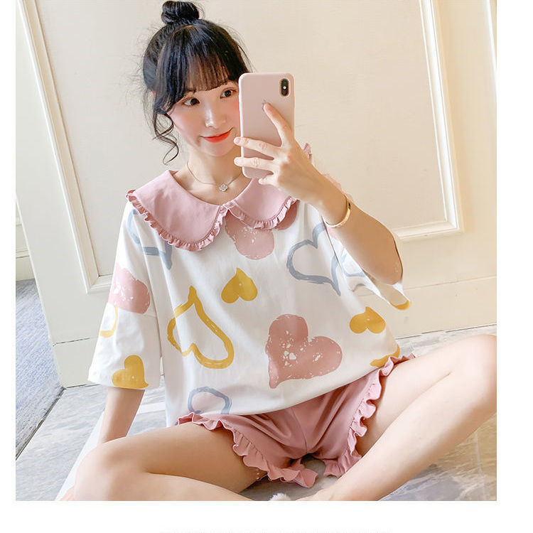 Bộ Đồ Ngủ Ngắn Tay Xinh Xắn Theo Phong Cách Hàn Quốc Dành Cho Nữ