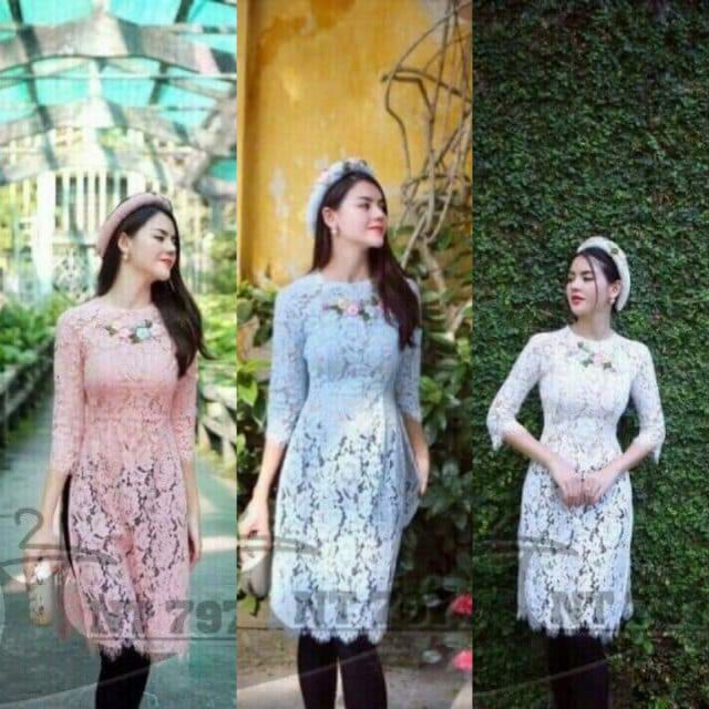 Có size 3XL Áo Dài Cách Tân Ren đính hoa thêu