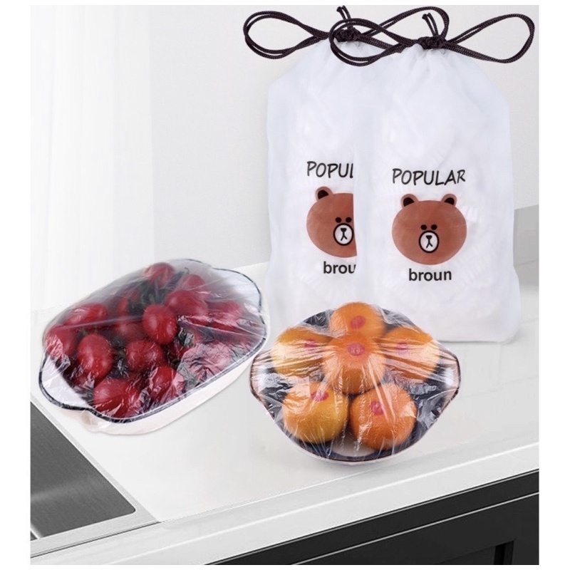 Màng Bọc Thực Phẩm Có Chun Combo 100 cái Co Dãn Tái Sử Dụng Được Kèm Túi Gấu