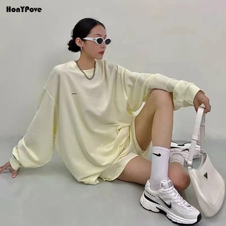 Honypove Bộ Đồ Thể Thao Hai Món Áo Sweater Cổ Tròn Tay Dài Dáng Rộng Phong Cách Hàn Quốc Hàng Mới Dành Cho Bạn Nữ Mặc Mùa Hè 2021