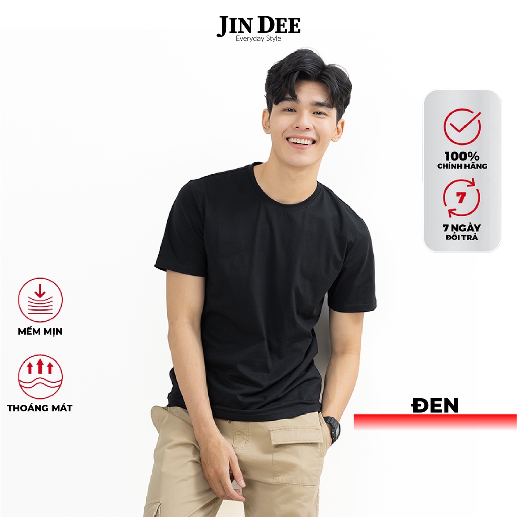 Áo thun Đen Form unisex tay ngắn cổ tròn chất mềm mịn - Áo thun trơn JinDee