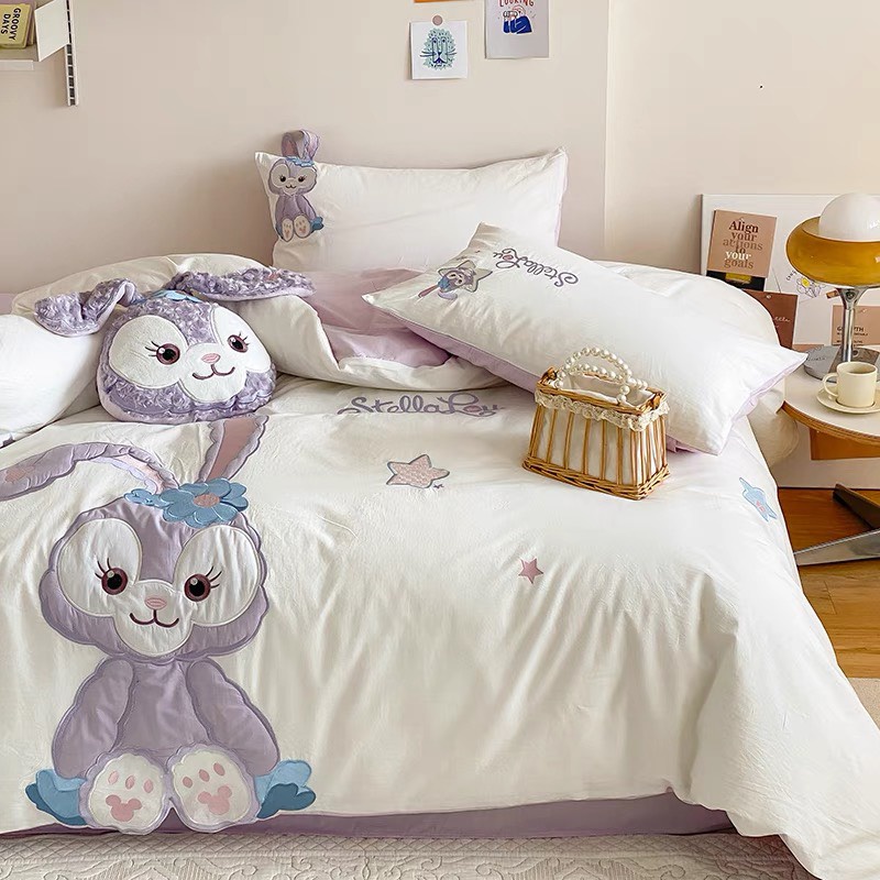 Bộ chăn ga gối mẫu THỎ TÍM - Cotton Line Disney thêu họa tiết ngộ nghĩnh, set 5 món sẵn hàng