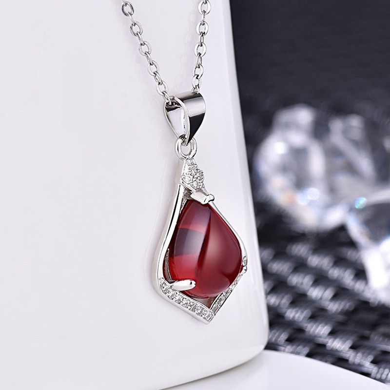 925 Sterling Silver Mặt dây chuyền hình quả lê Đá quý Ngọc lục bảo CZ Đá tổng hợp cho phụ nữ Đồ trang sức đẹp thời thượng