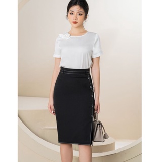 Chân váy nữ dáng ôm phối cúc chất vải đũi hàn cao cấp Orchid GH8O104