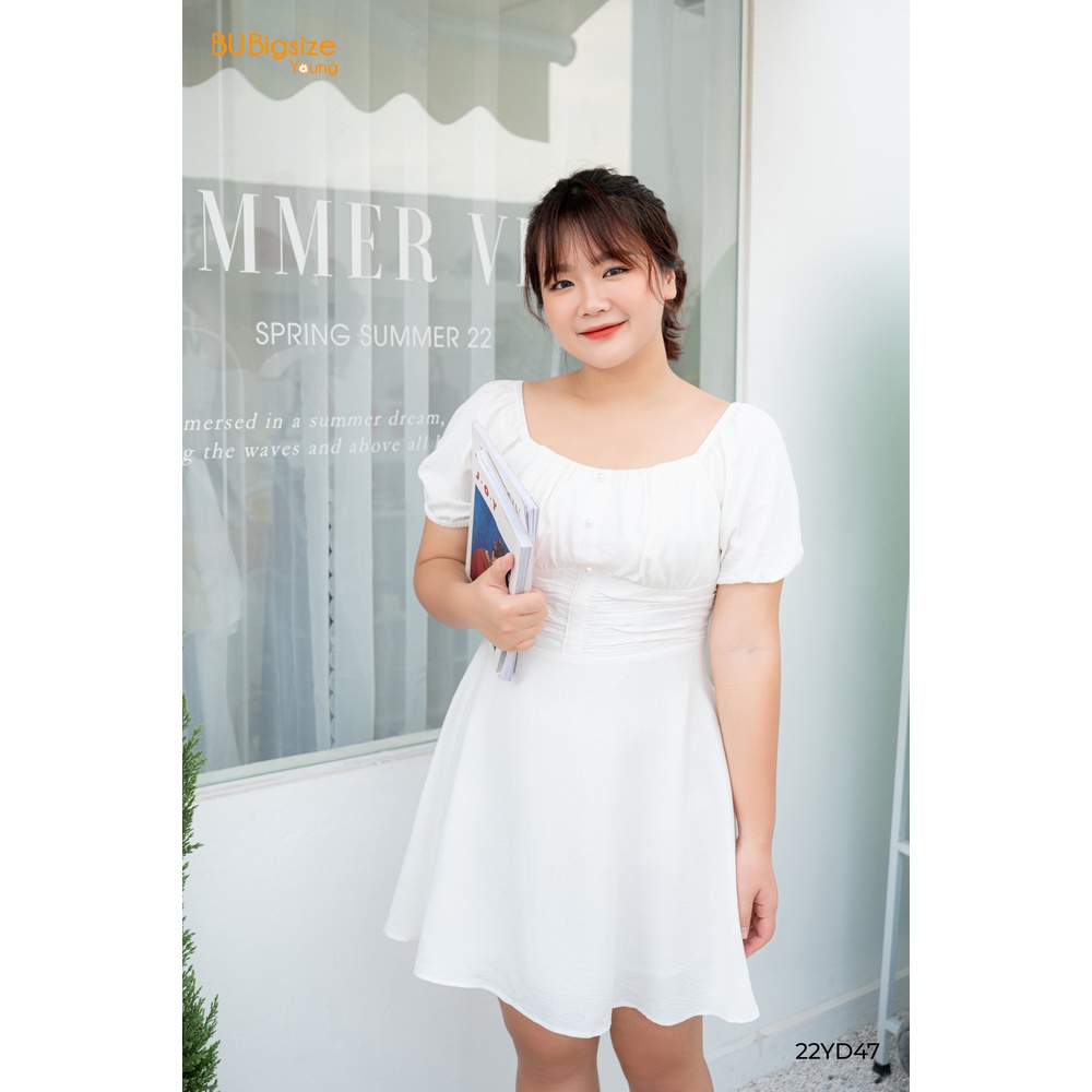 Đầm thô boi nhún eo cúc ngực xoè gấu BIGSIZE (55kg đến 95kg) - 22YD47 - [BU Bigsize Young]