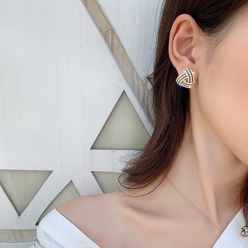 Bông Tai Mạ Bạc 925 Hình Tam Giác Đính Đá Zircon Thời Trang Hàn Quốc