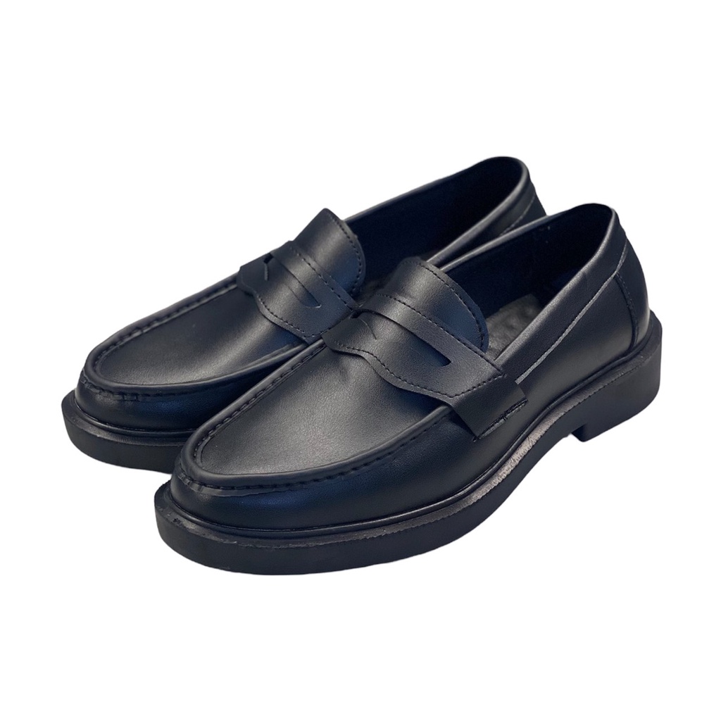 Penny Loafer Đen da bò đế cao, giày loafer đế 4cm
