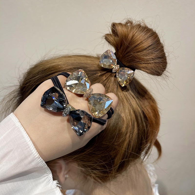 Dây Thun Cột Tóc Hình Nơ Đính Đá Pha Lê Thiết Kế Đơn Giản 2022 Thời Trang Cho Nữ