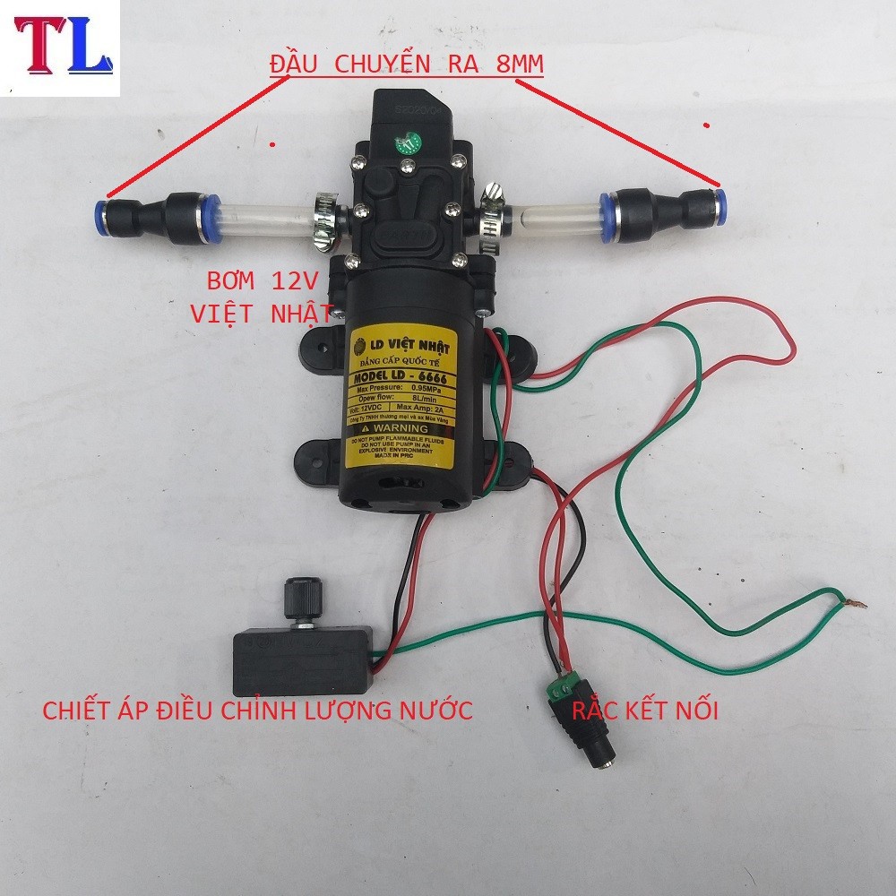 Bộ máy bơm phun sương12v-5 béc-có chiết áp điều chỉnh lượng nước (bộ không nguồn)