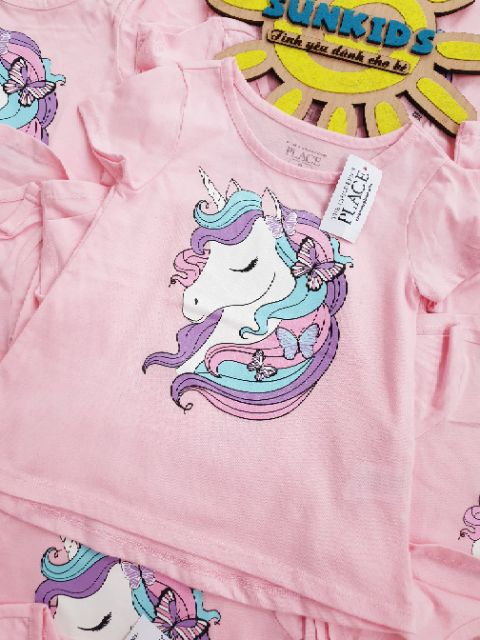 Áo bé gái ngựa Pony hồng chất cotton