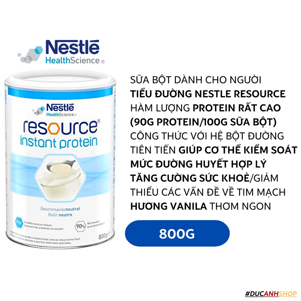 Sữa bột dành cho người tiểu đường Nestle Resoutce Instant Protein 800g