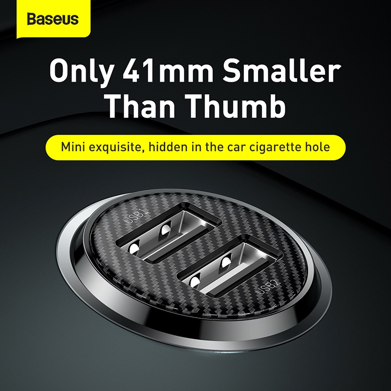 Tẩu Sạc Baseus Mini Cho ĐT táo12/Xiaomi/Samsung/Huawei Cổng USB Kép 2.4A Dùng Trên Xe Ô Tô