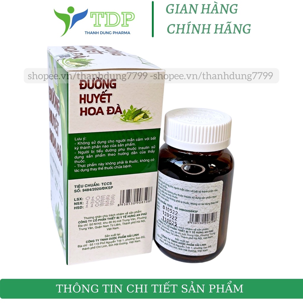 Viên uống giảm đường huyết- Đường Huyết hoa đà hỗ trợ tiểu đường, giảm đường huyết - chai 30 viên