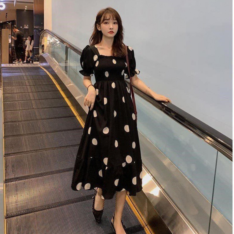 Váy Maxi Dáng Dài Họa Tiết Chấm Bi Thắt Nơ Sau Lưng | BigBuy360 - bigbuy360.vn