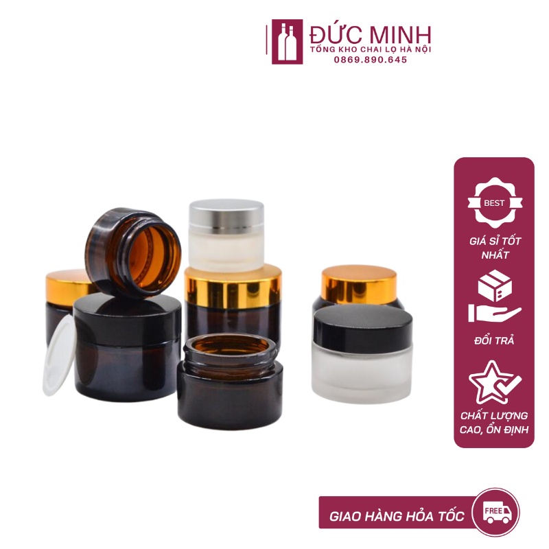 Hũ đựng kem, hũ chiết mỹ phẩm thủy tinh các màu 10gr/20gr/30gr/50gr/100gr [Giá Sỉ/ Lẻ]